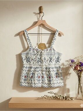 Anthropologie Forever That Girl Lace-Up Peplum Tank Ivory Women’s M NWT
